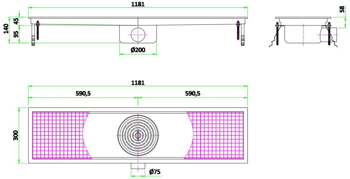 S/STEEL FLOOR GRID - 118X30X14CM