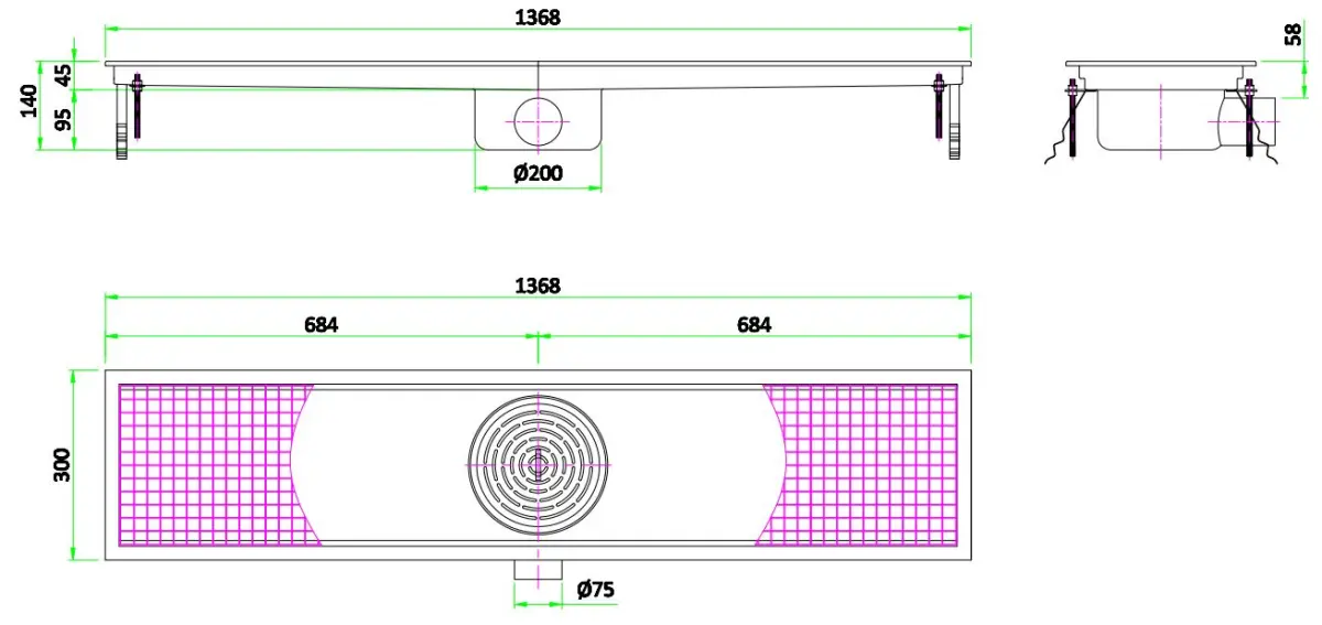 S/STEEL FLOOR GRID 137X30X20