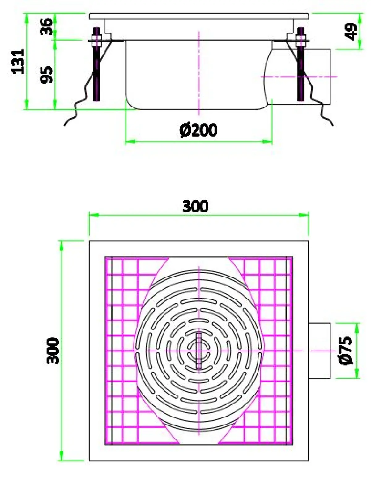 S/STEEL FLOOR GRID 30X30CM