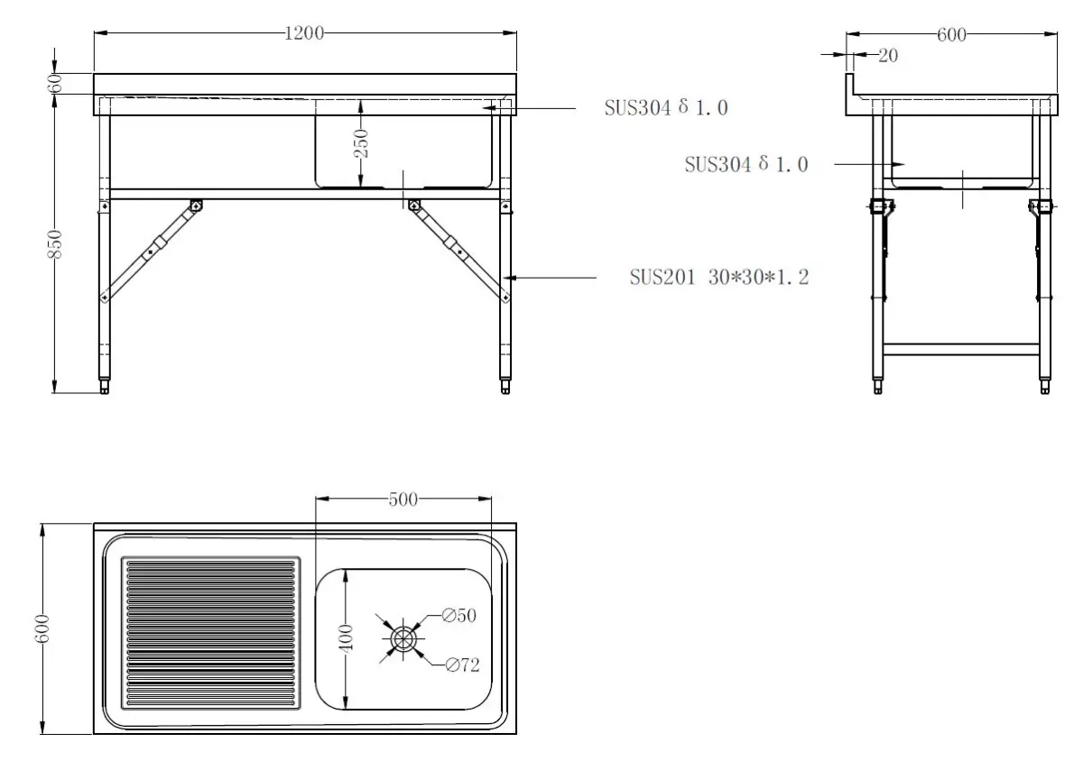 600 FOLD DOWN SINK UNIT 1200 1R