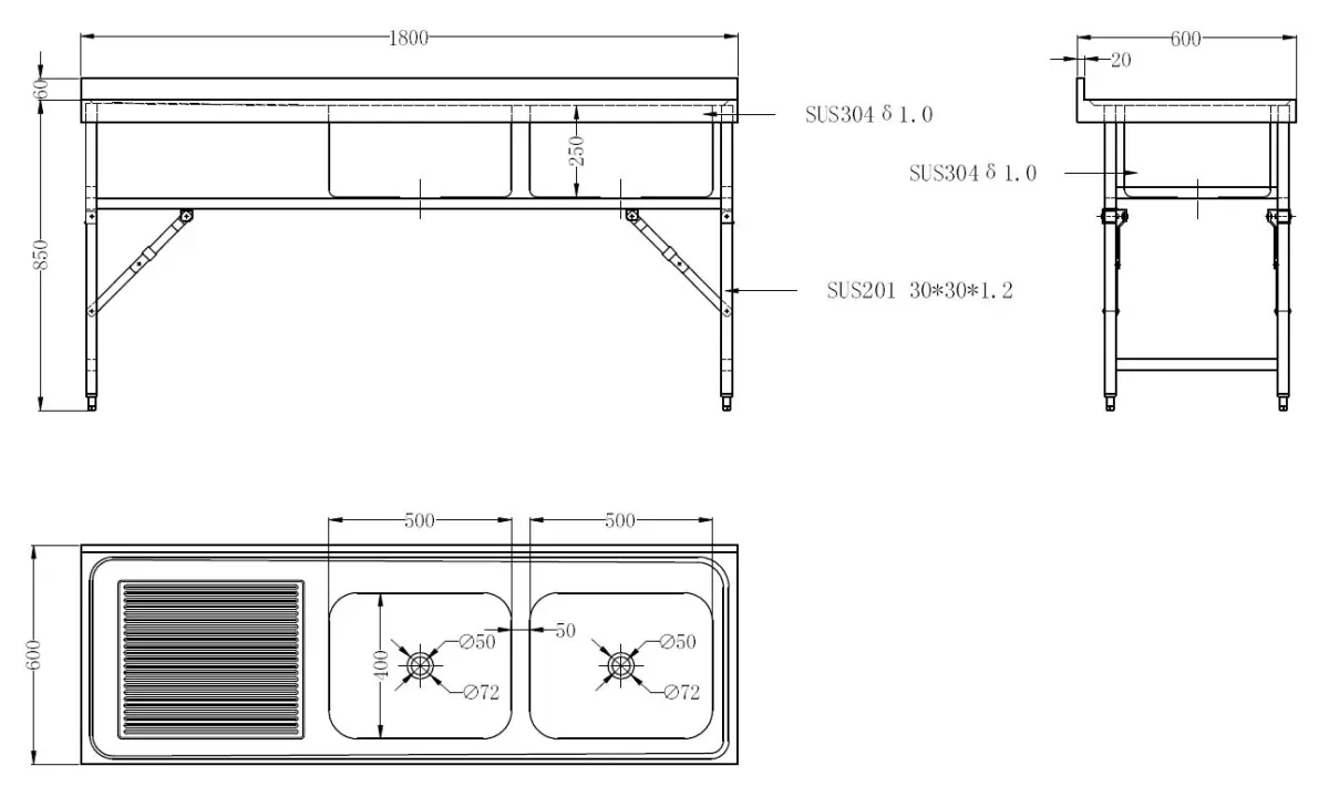 600 FOLD DOWN SINK UNIT 1800 2R