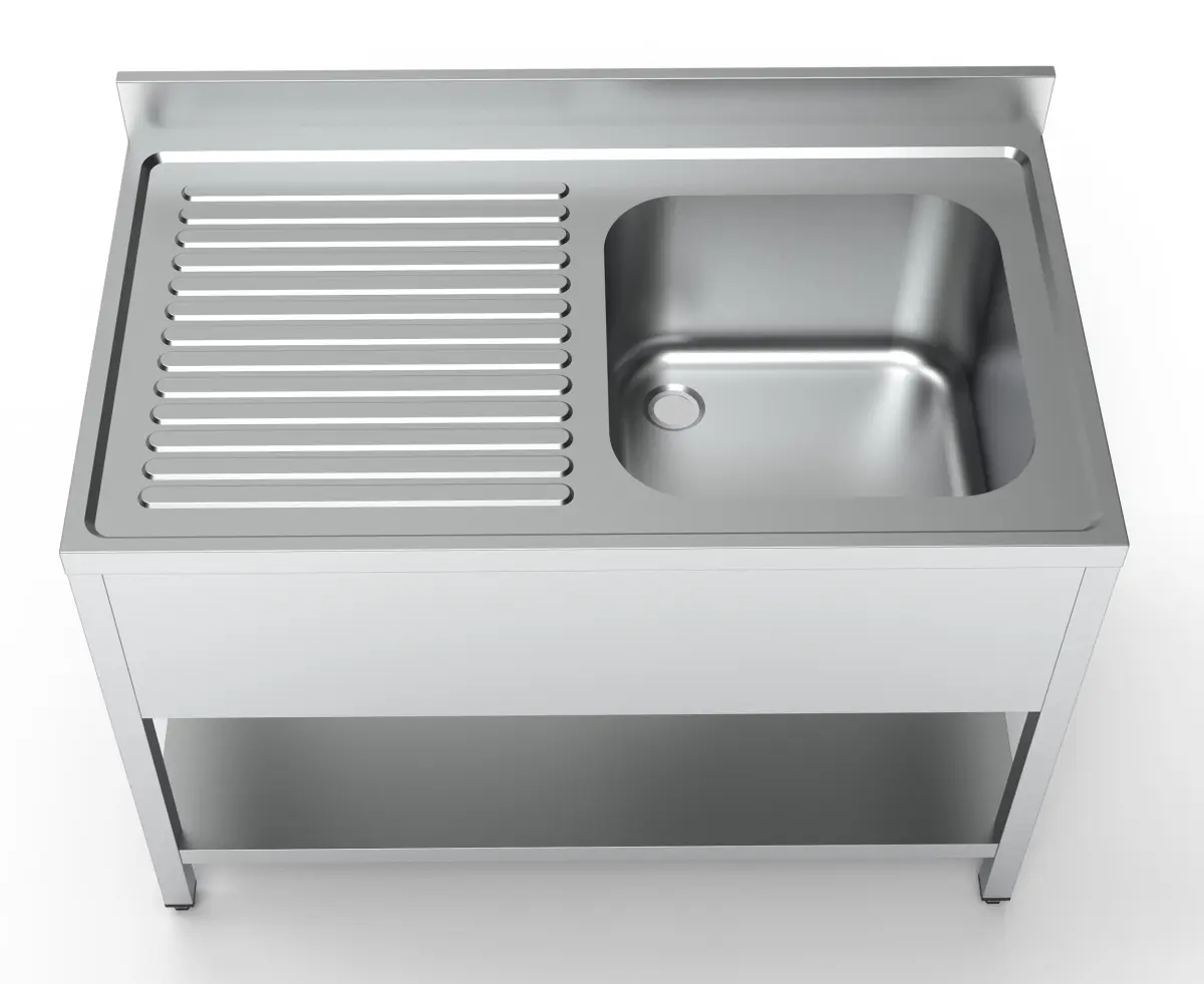 COMBISTEEL S/STEEL SINK 1 BOWL + LEFT DRAIN + STAND + BOTTOM SHELF 120X70
