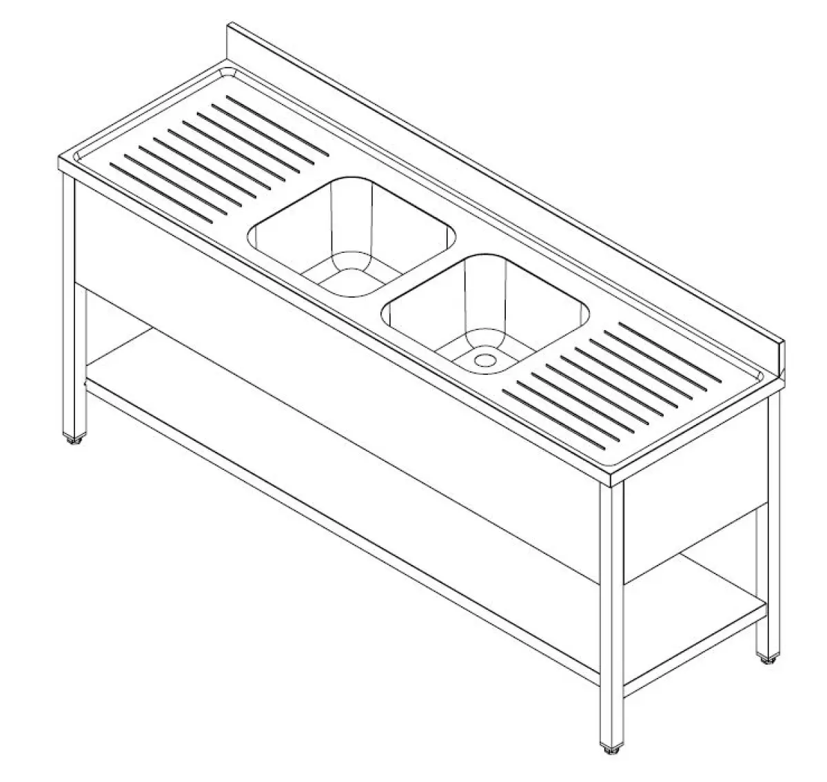SINK ON STAND 2BOWL 2 DRAIN 200 X 70
