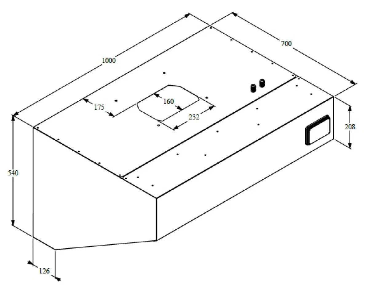 S/STEEL WALL HOOD + LABRYITH FILTERS + ENCASED MOTOR + ENCASD LIGHTS 100X70CM