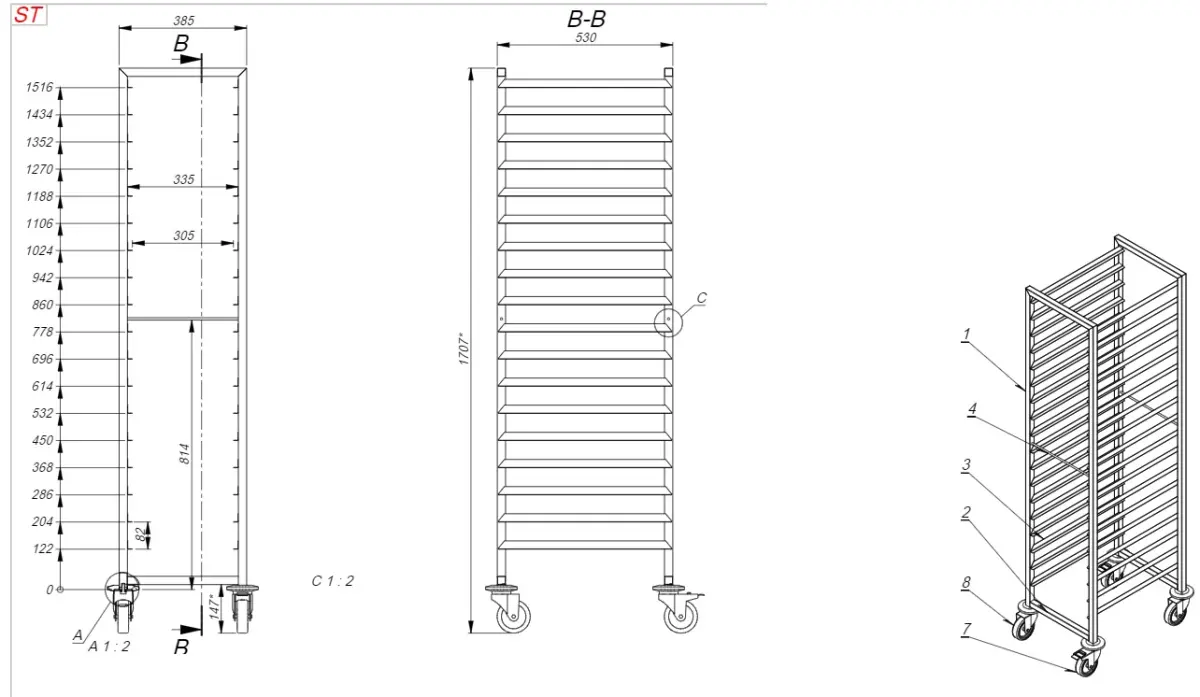 S/STEEL TROLLEY X18 GN 1/1