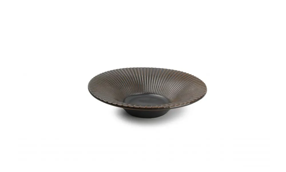 Deep plate 20,5xH5cm striped silver Brass