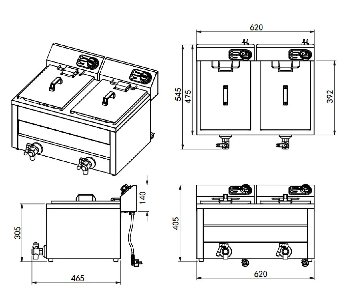 ELECTRIC COUNTER FRYER 2X8L 2X3KW
