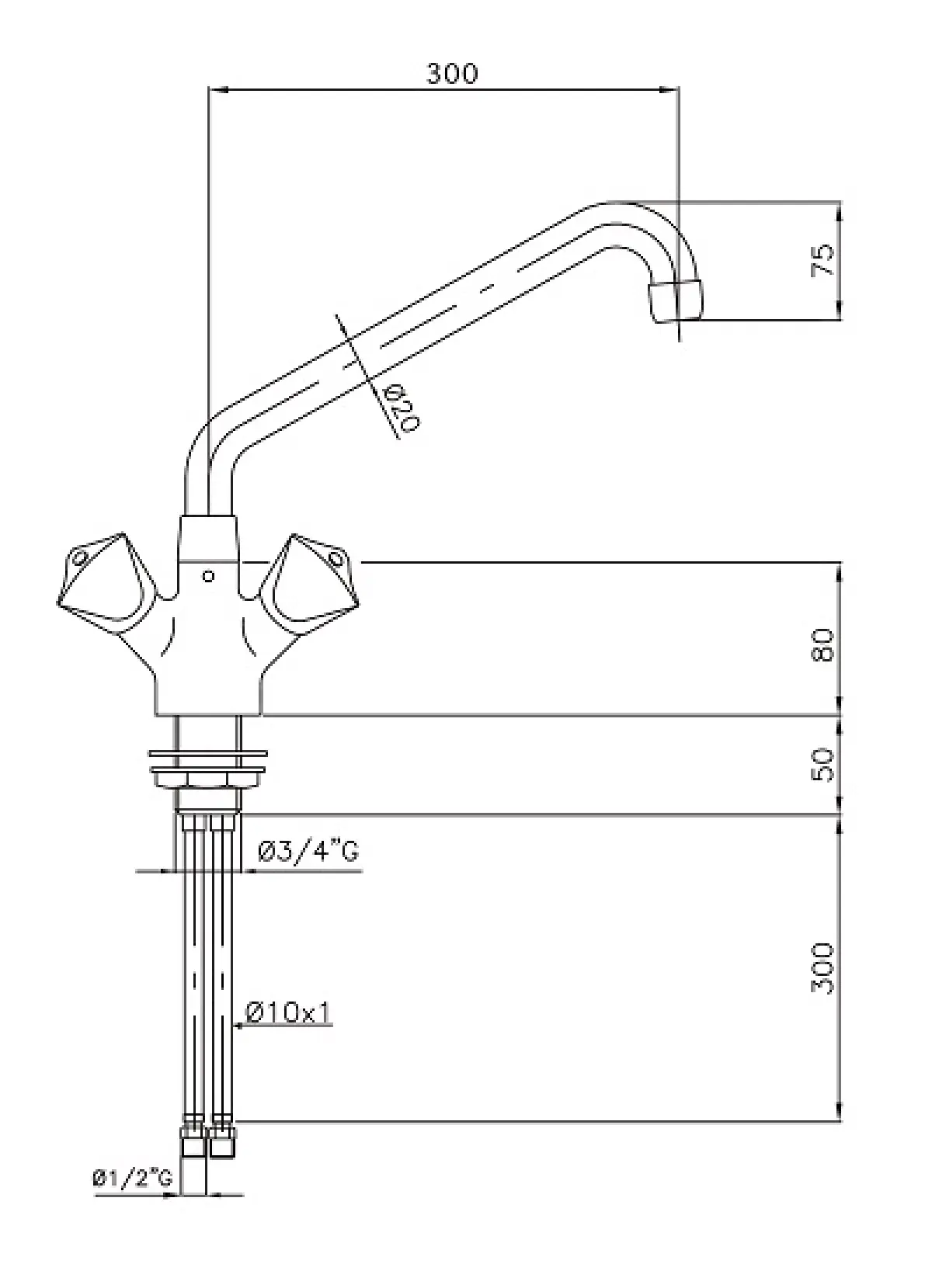 FAUCET SPOUT 2X30X15 HOLE 29MM