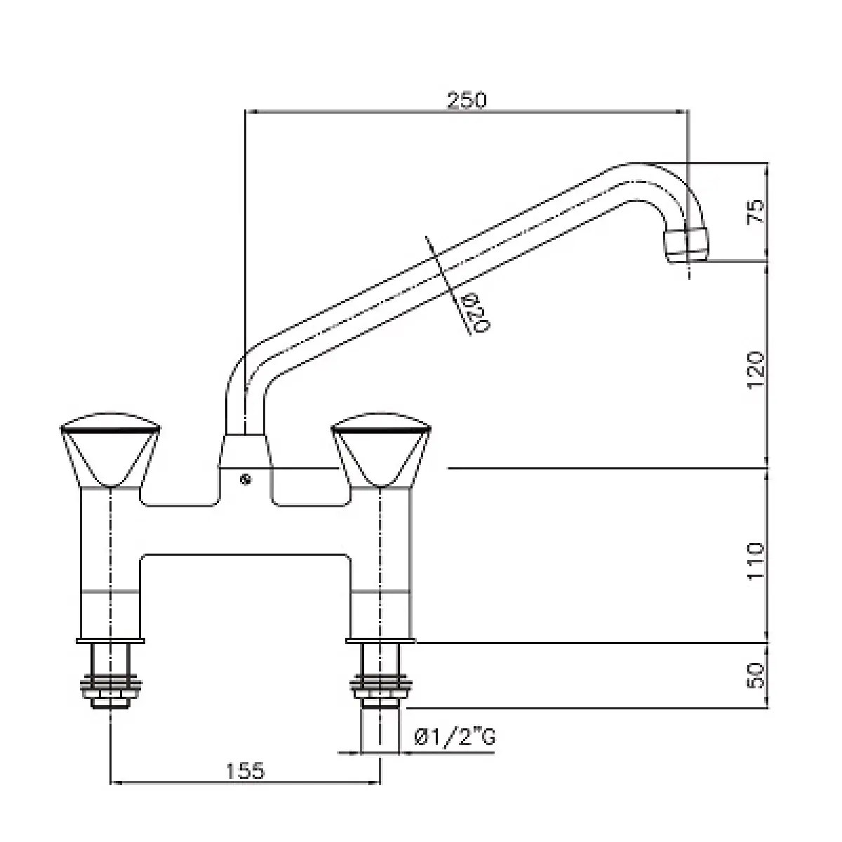 FAUCET ON DOUBLE PILLAR PEDESTAL