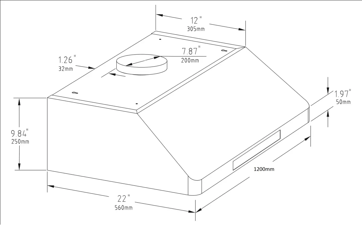 COMBISTEEL S/STEEL WALL HOOD + LABYRINTH FILTERS + HALOGEN LIGHTS + MOTOR 120X56X25