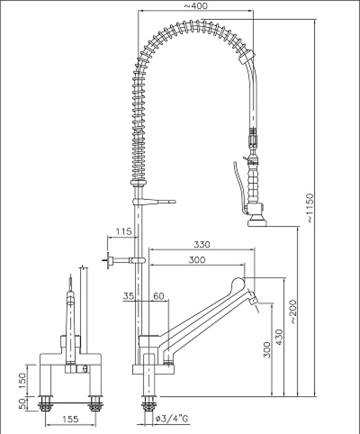 COMBISTEEL PRE-RINSE UNIT WITH FAUCET (NYLON COMMAND)