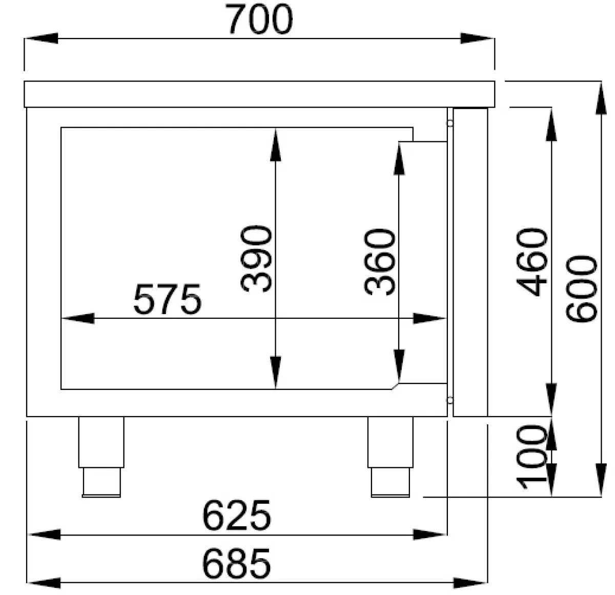 PROLINE S/STEEL UNDER EQUIPMENT 3DR REFRIGERATED COUNTER 160X70X60