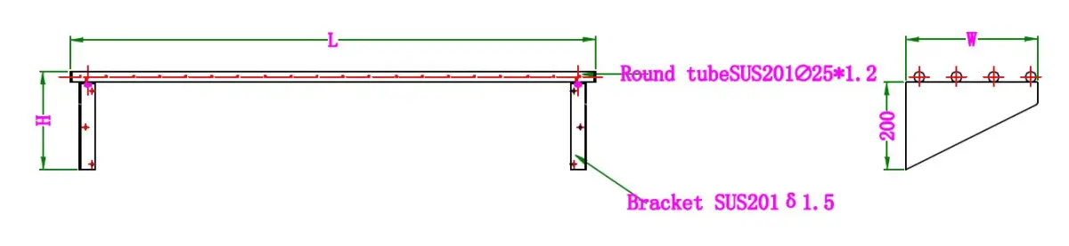 S/STEEL TUBE SHELF INCL. BRACKETS 180X30